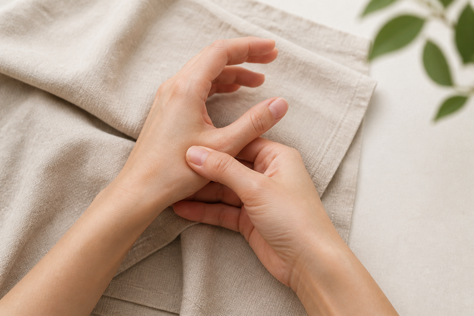 Illustration of a person using gentle hand pressure near the LI4 Hegu location