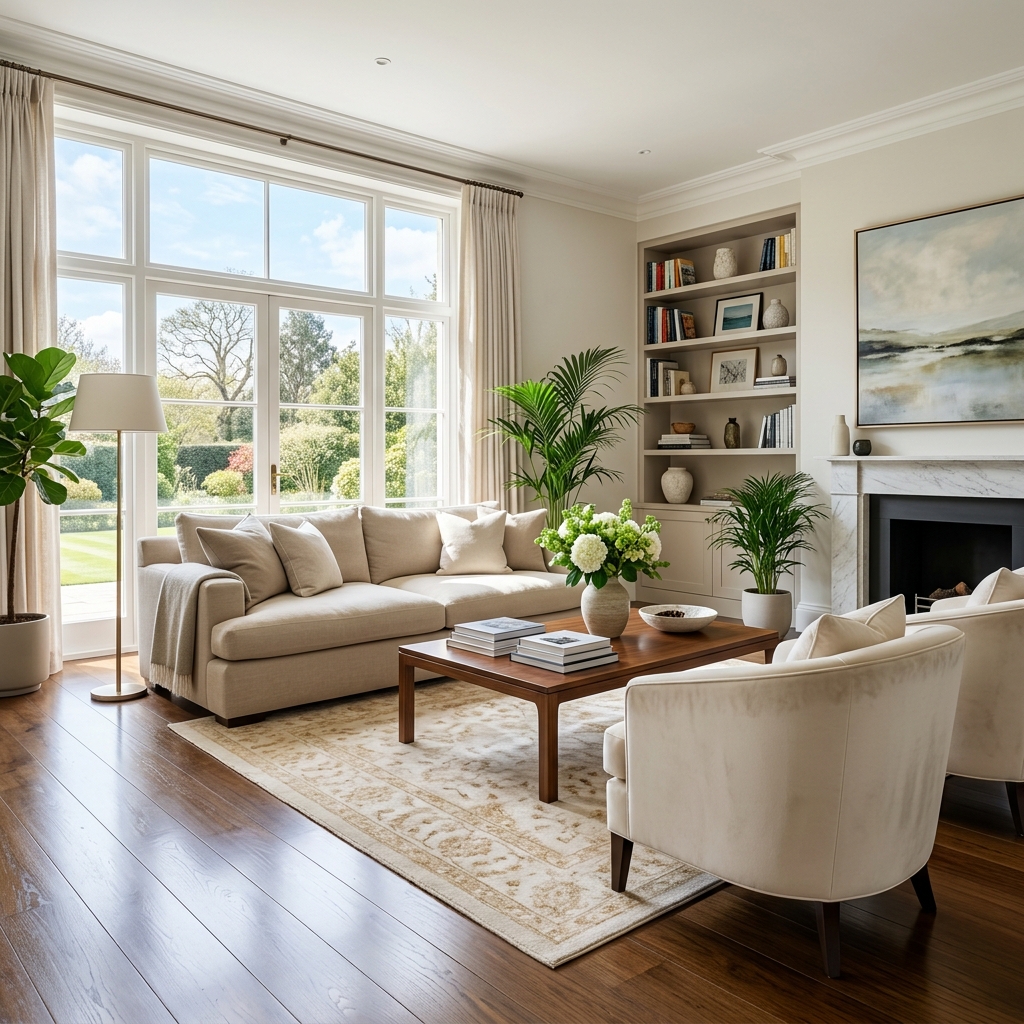 Bright, tidy living room used by Meli's Maid for its weekly house cleaning versus deep cleaning guide